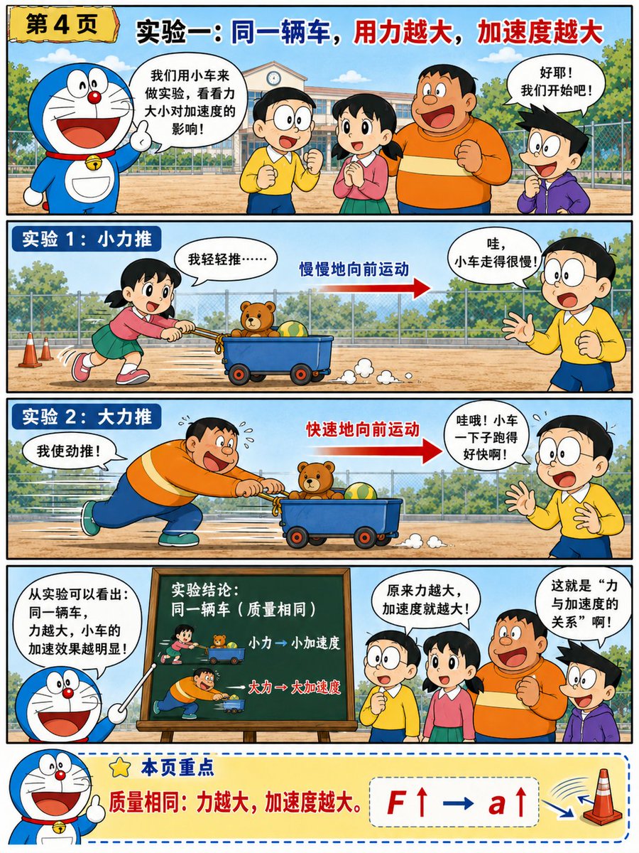 Doraemon-Style Newton’s Second Law Comic AI image template preview