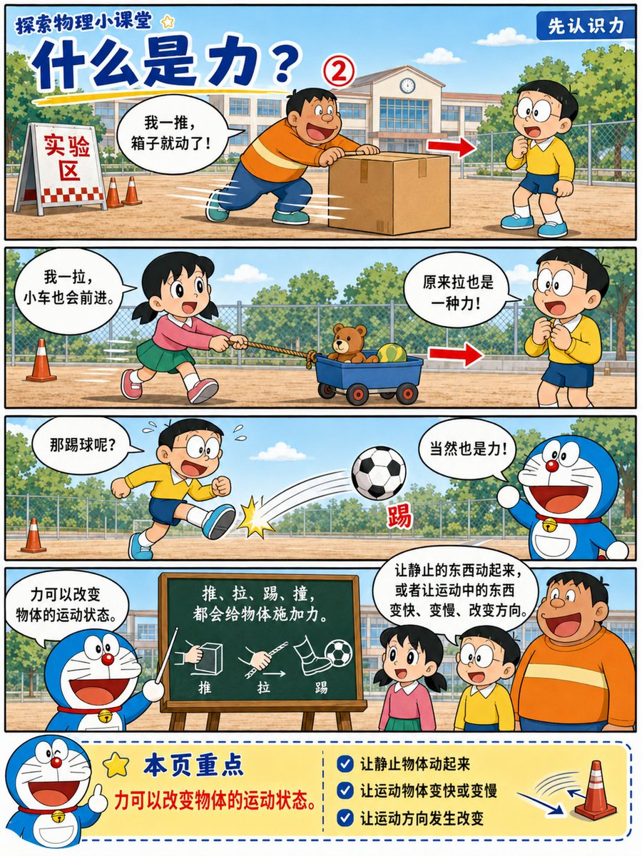 Doraemon-Style Newton’s Second Law Comic example 3