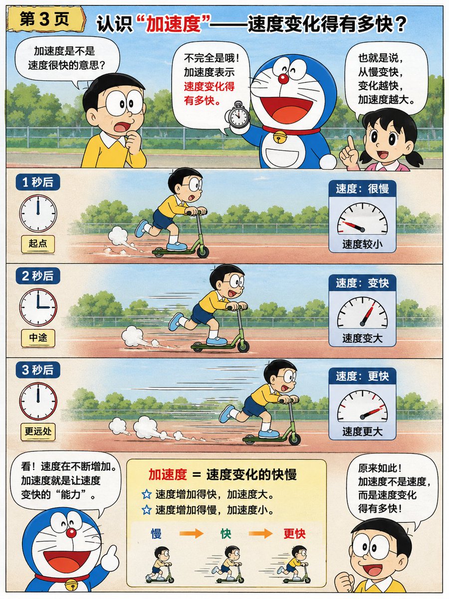 Doraemon-Style Newton’s Second Law Comic example 4