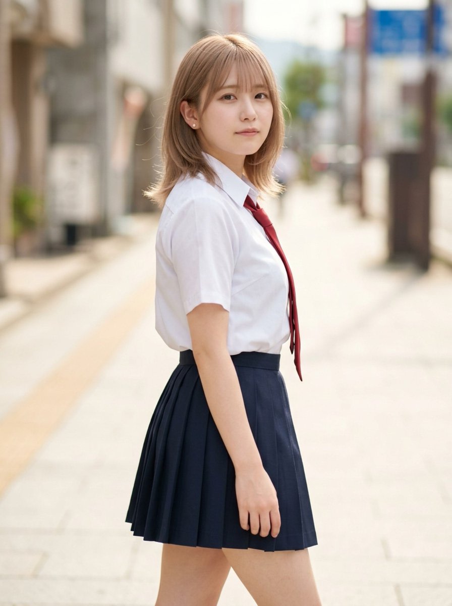 Censored School Uniform Street Portrait AI image template preview