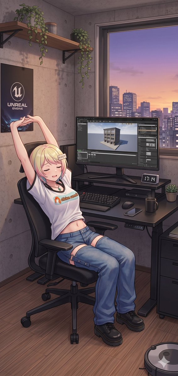 Anime Developer Room Stretching Pose example 2