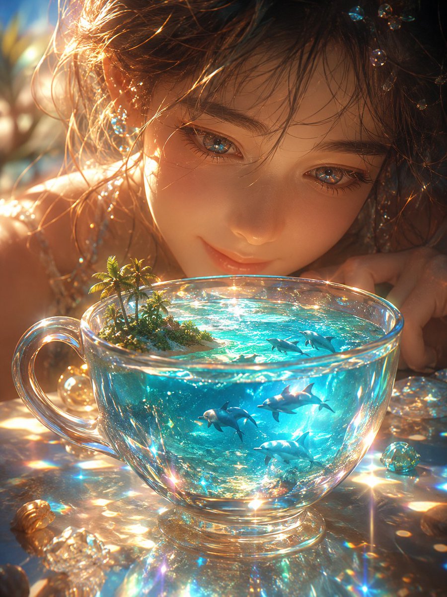 Prismatic Ocean Teacup Fantasy AI image template preview