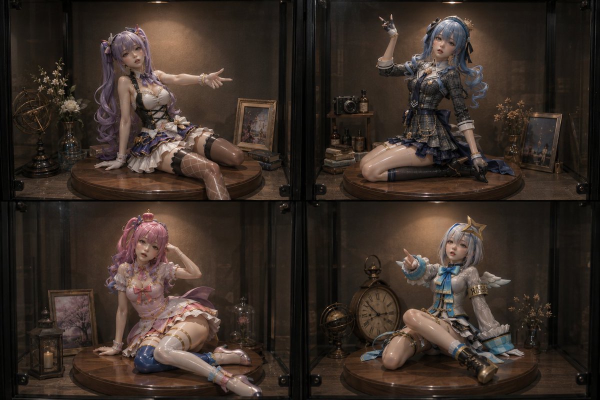 Four Anime Figures in Glass Display AI image template preview