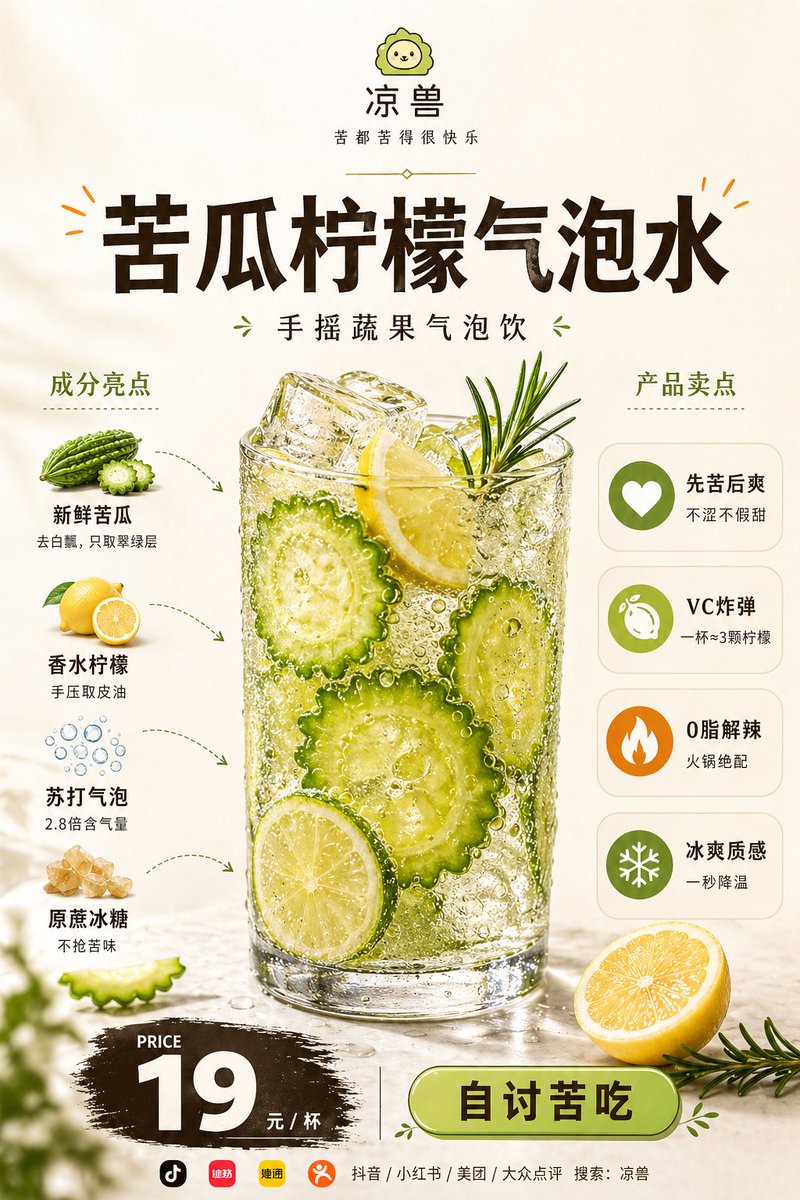 Bitter Melon Lemon Soda Poster AI image template preview