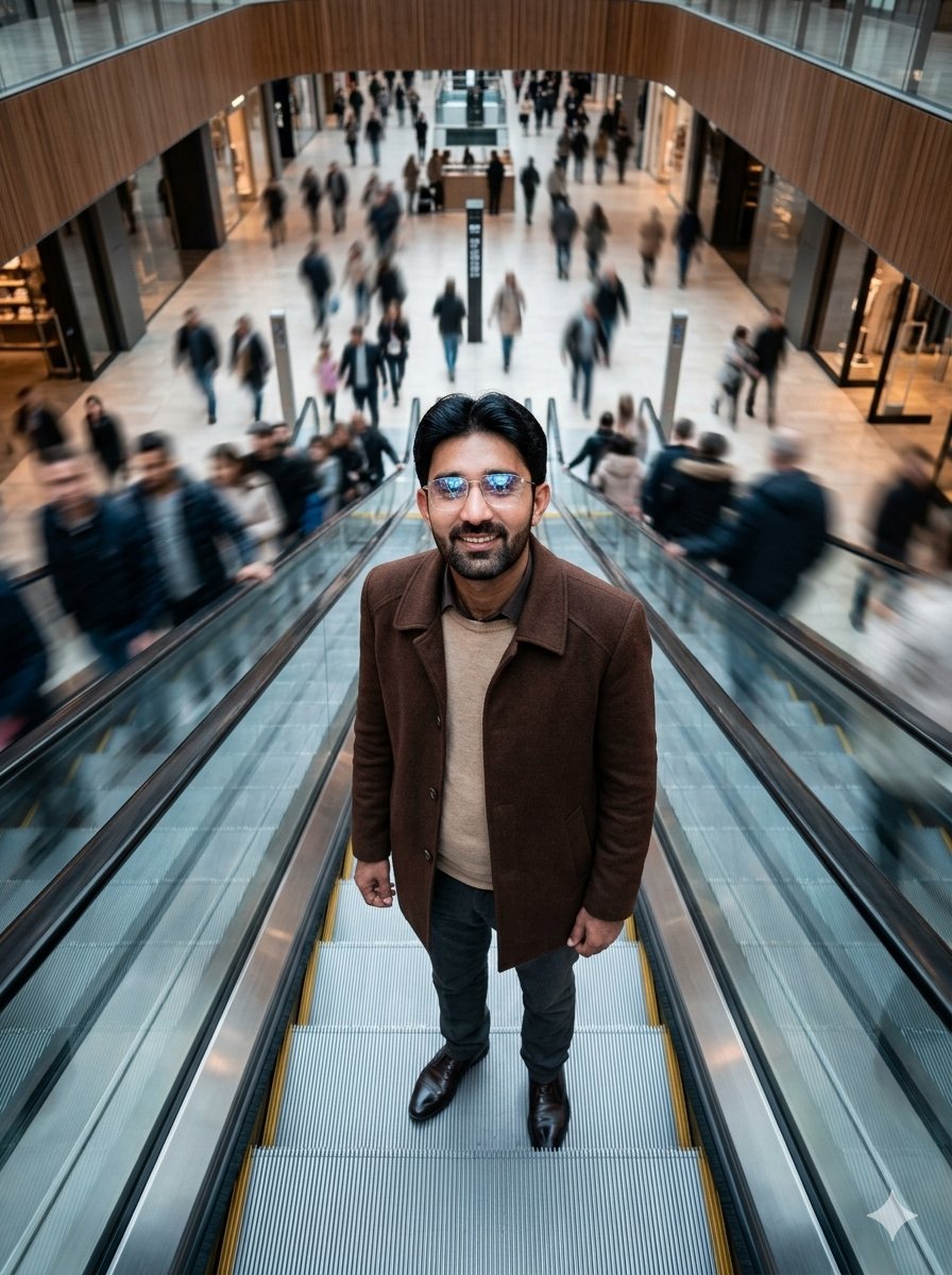 Overhead Escalator Mall Portrait AI image template preview