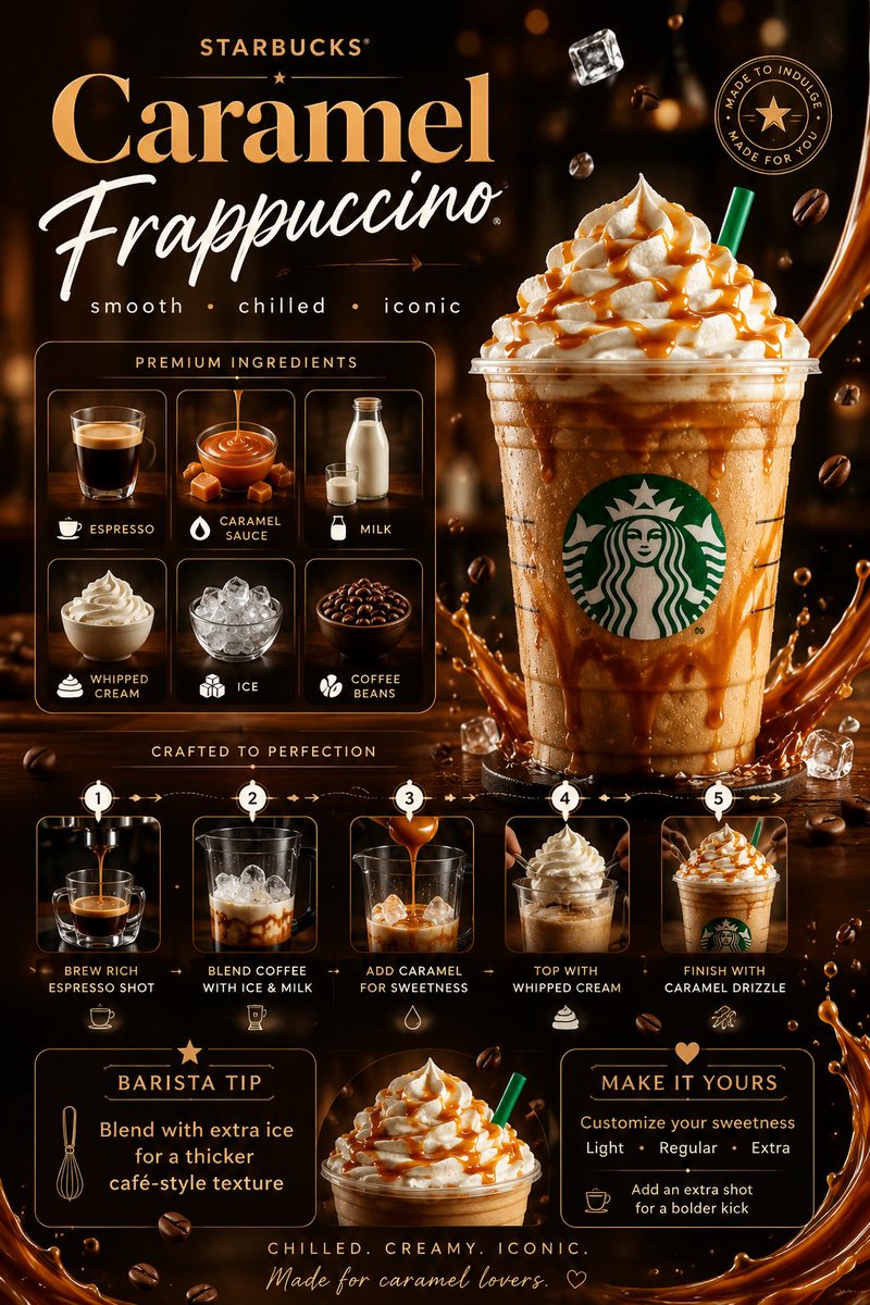 Luxury Caramel Frappuccino Poster AI image template preview