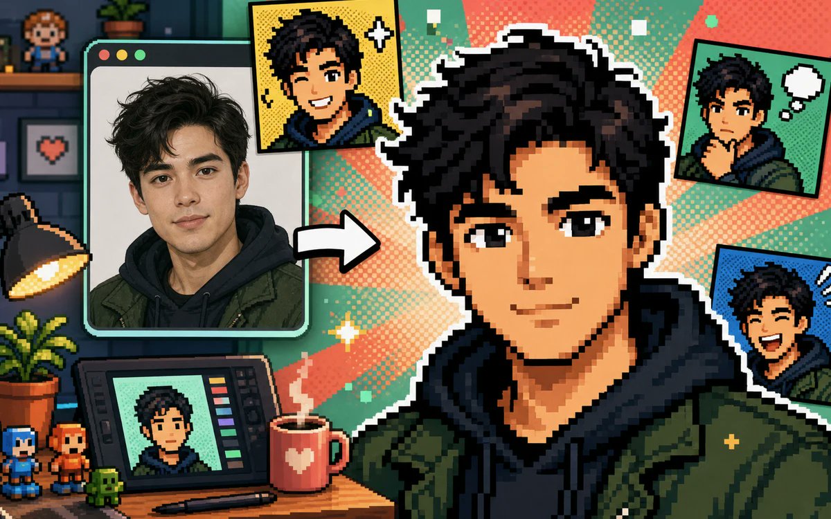 Photo to Pixel Avatar Collage AI image template preview