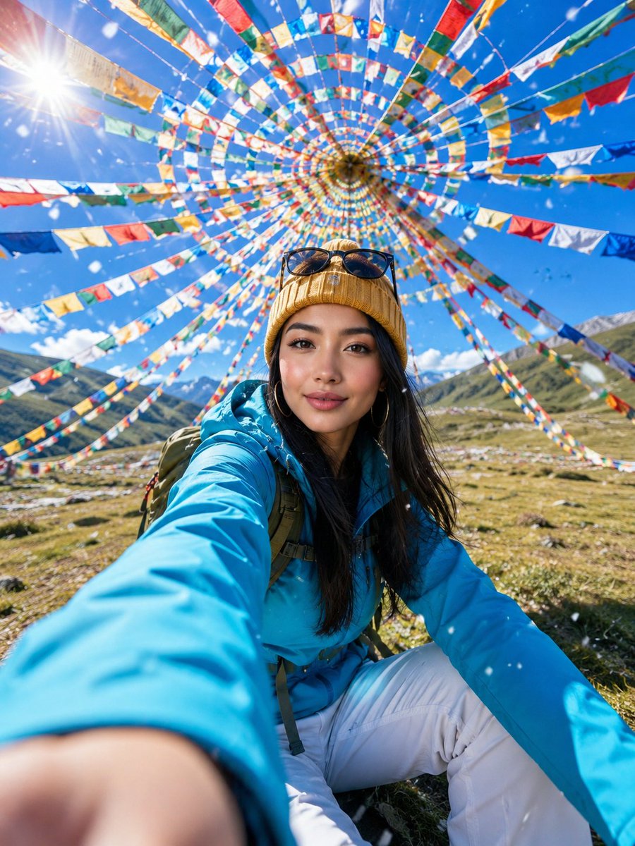 Alpine Meadow Travel Selfie Portrait AI image template preview