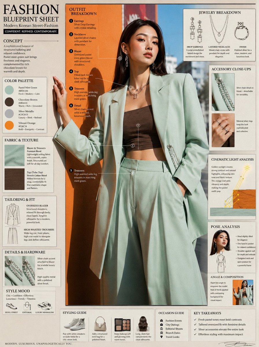 Fashion Editorial Blueprint Sheet AI image template preview