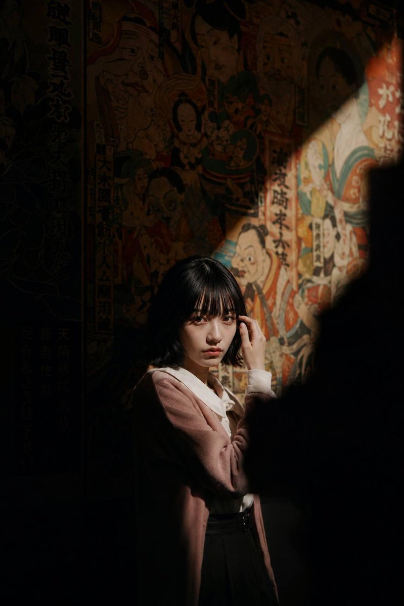 Cinematic Exhibition Room Portrait AI image template preview