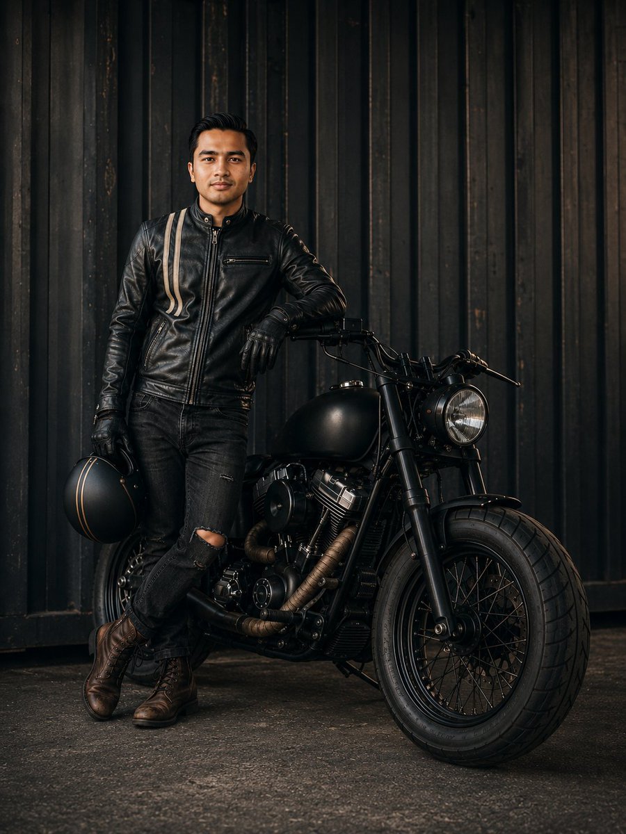 Cinematic Male Rider Portrait AI image template preview