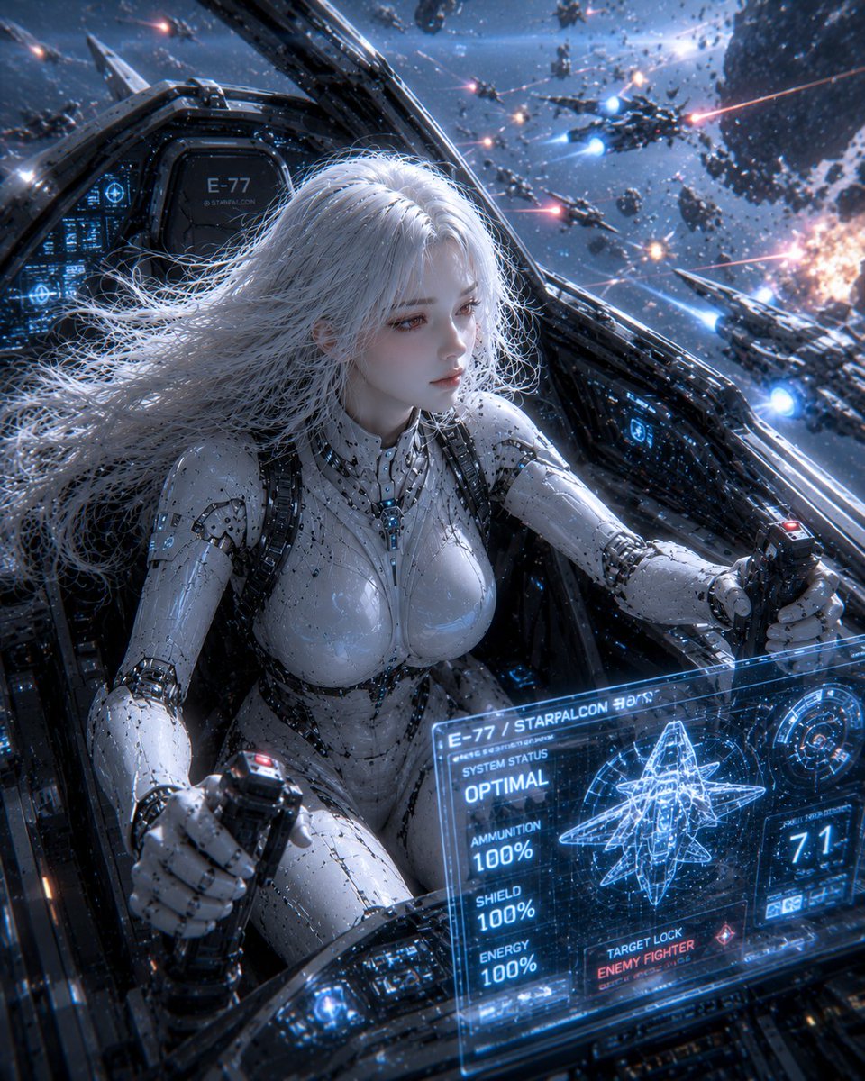 Female Android on a Spaceship AI image template preview