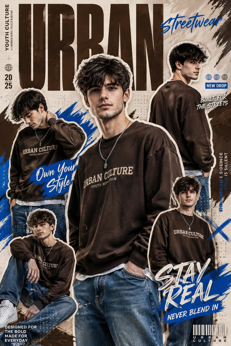 Urban Streetwear Collage AI image template preview