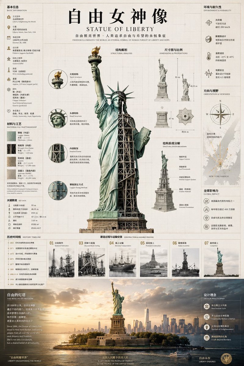 Statue of Liberty Technical Infographic AI image template preview