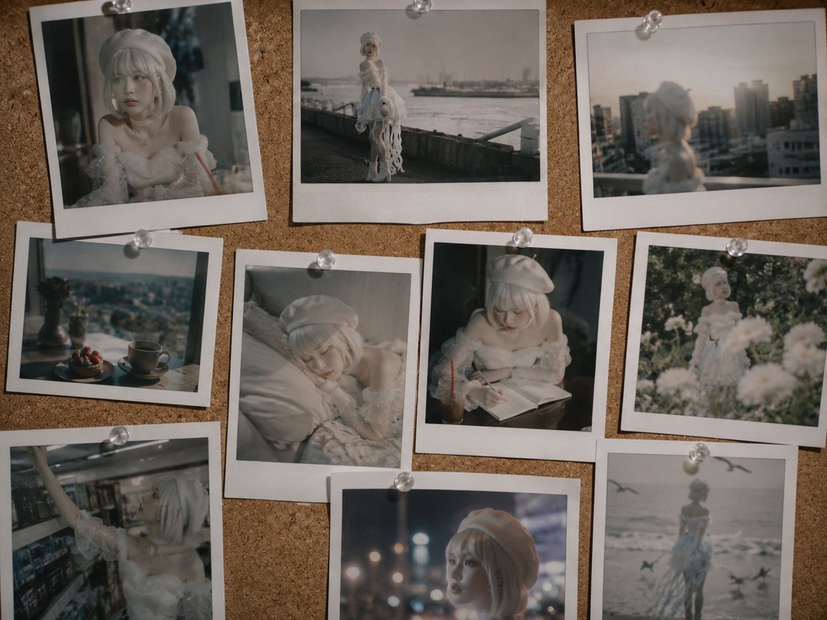 Nostalgic Polaroid Corkboard Collage AI image template preview