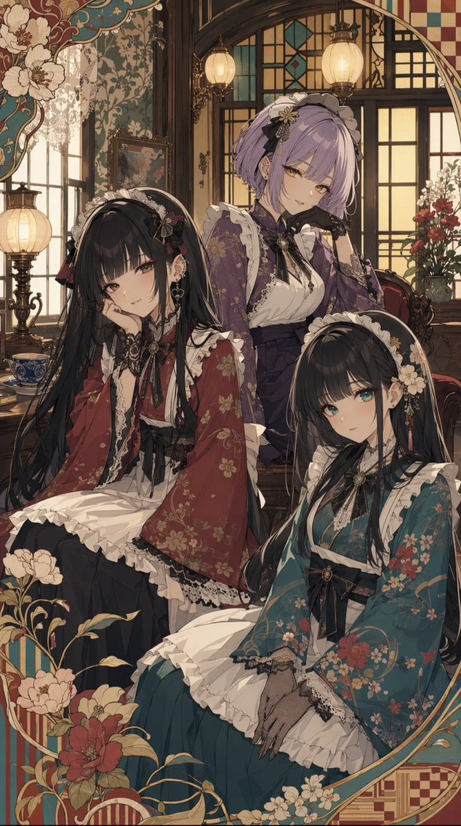 Taisho Romantic Cafe Trio AI image template preview