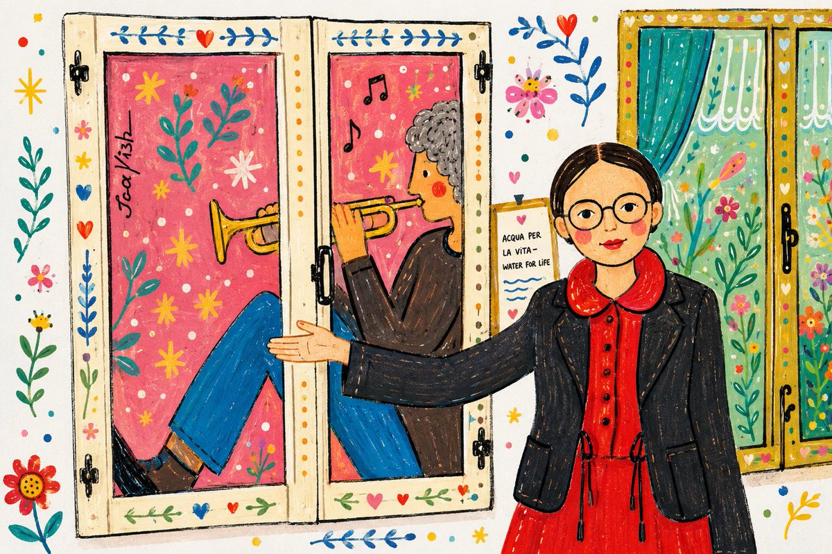 Whimsical Folk Art Window Scene AI image template preview
