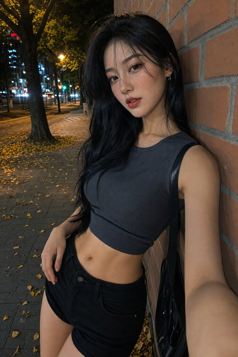 Night Street Fashion Selfie AI image template preview