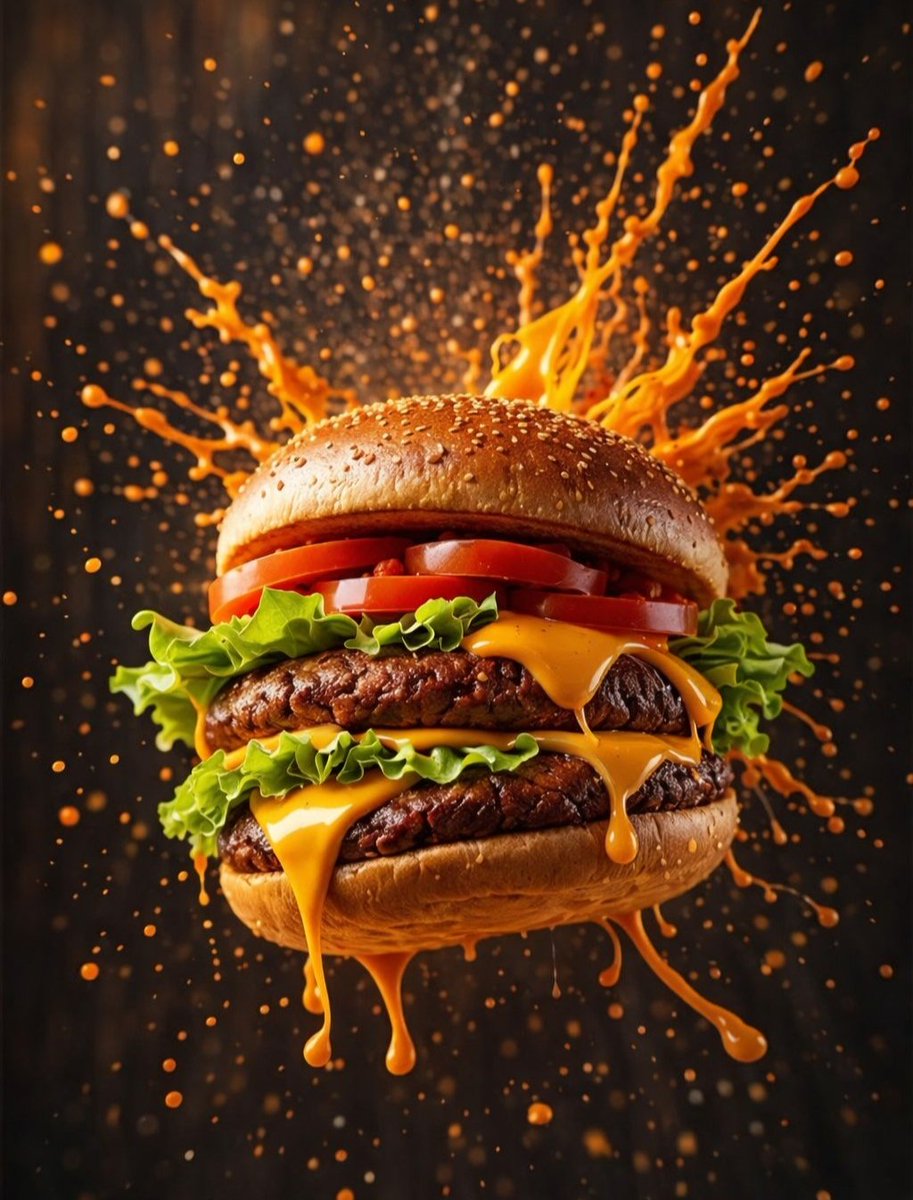 Realistic Juicy Cheeseburger Splash example 2