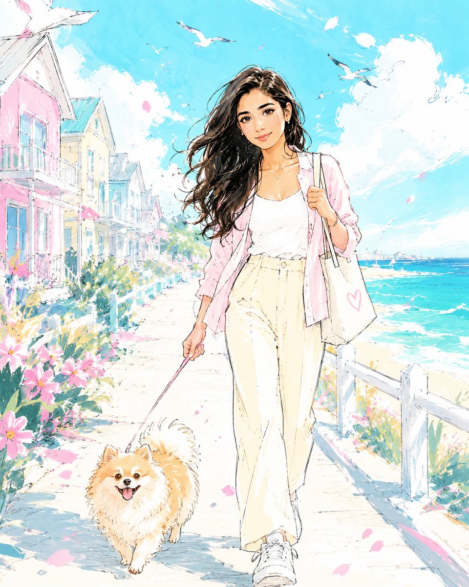 Seaside Anime Sketch Aesthetic AI image template preview