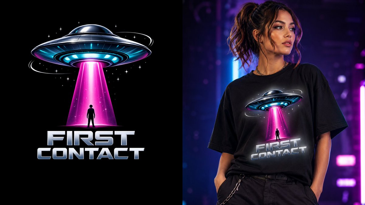 First Contact Sci-Fi T-Shirt Design AI image template preview