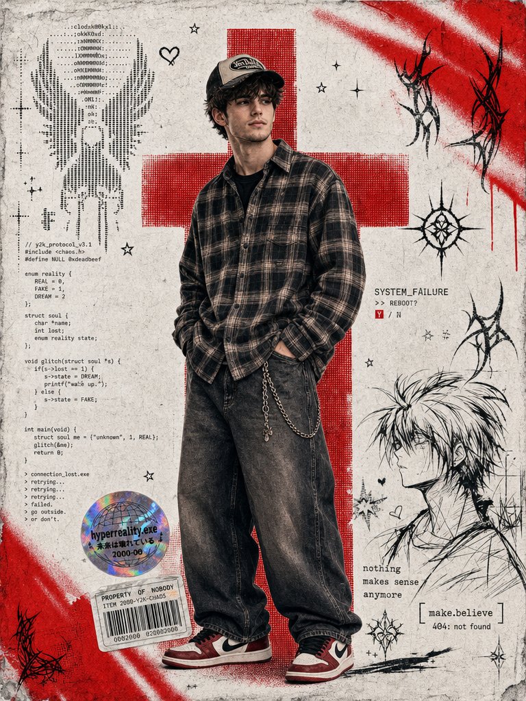 Y2K Cyber-Grunge Collage Poster AI image template preview