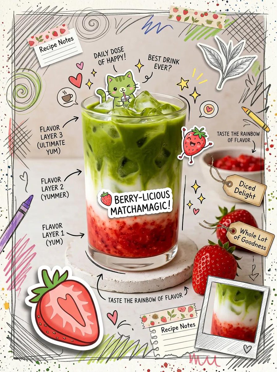 Kawaii Cafe Food Scrapbook Poster AI image template preview