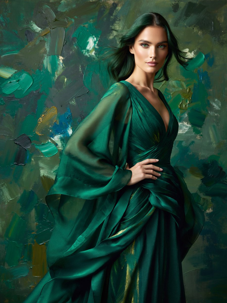 Emerald Couture Seasonal Portrait AI image template preview