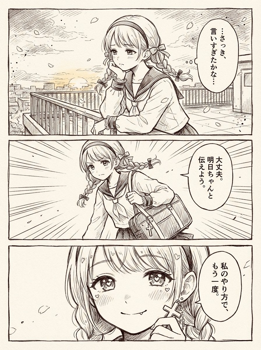 Three-Panel Shoujo Rooftop Manga AI image template preview