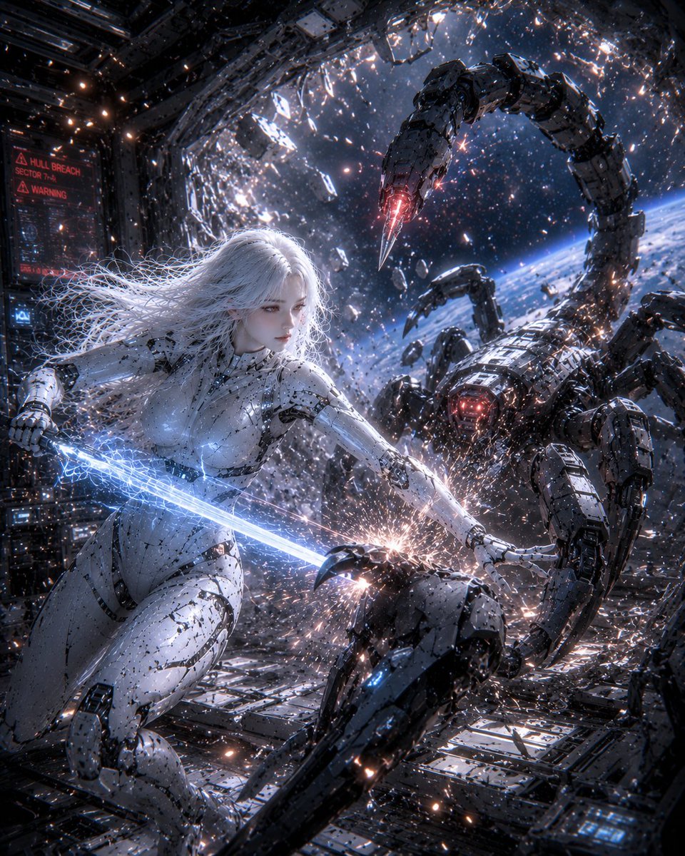 Female Android vs Robotic Scorpion AI image template preview