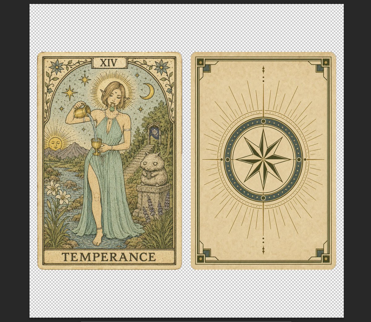 Vintage Temperance Tarot Card Pair AI image template preview