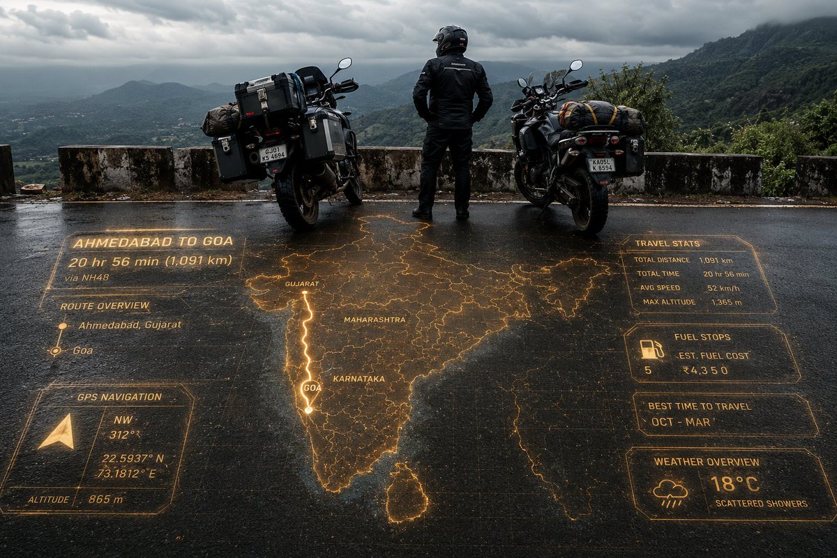 Adventure Motorcyclist with Holographic HUD AI image template preview