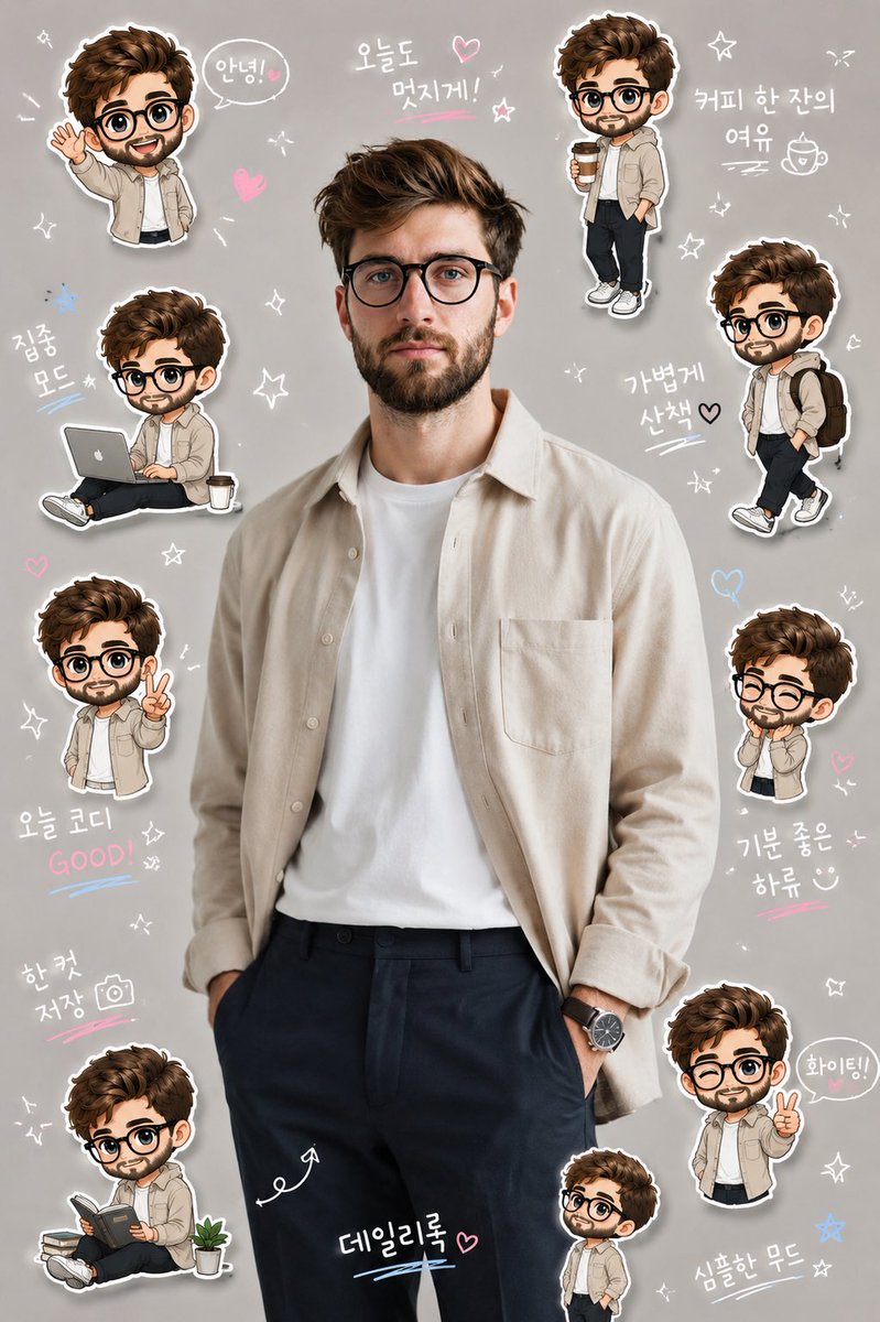 Korean Chibi Sticker Diary AI image template preview