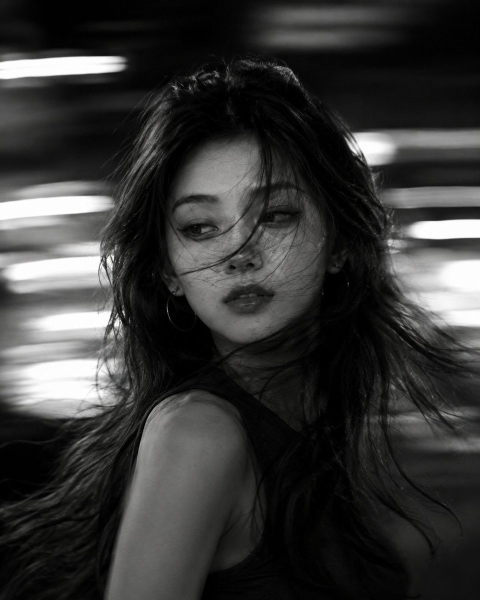 Cinematic Black and White Motion Portrait AI image template preview