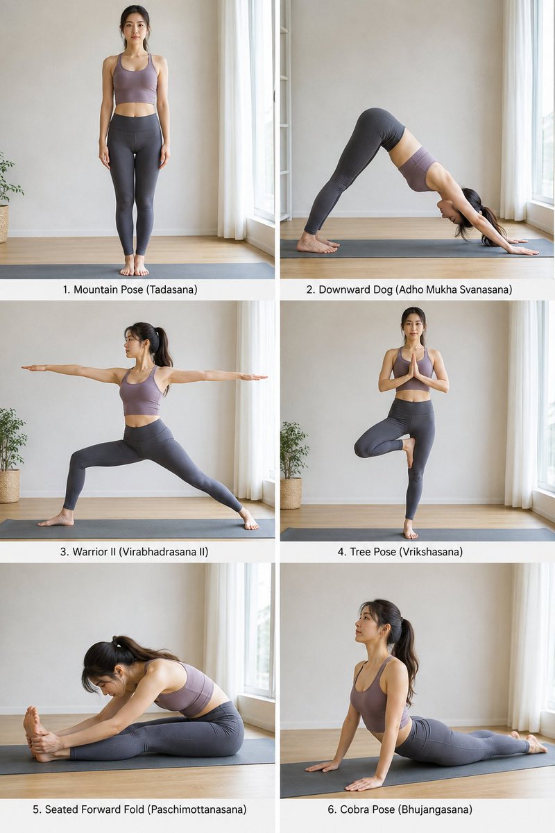 Yoga Pose Instructional Grid AI image template preview