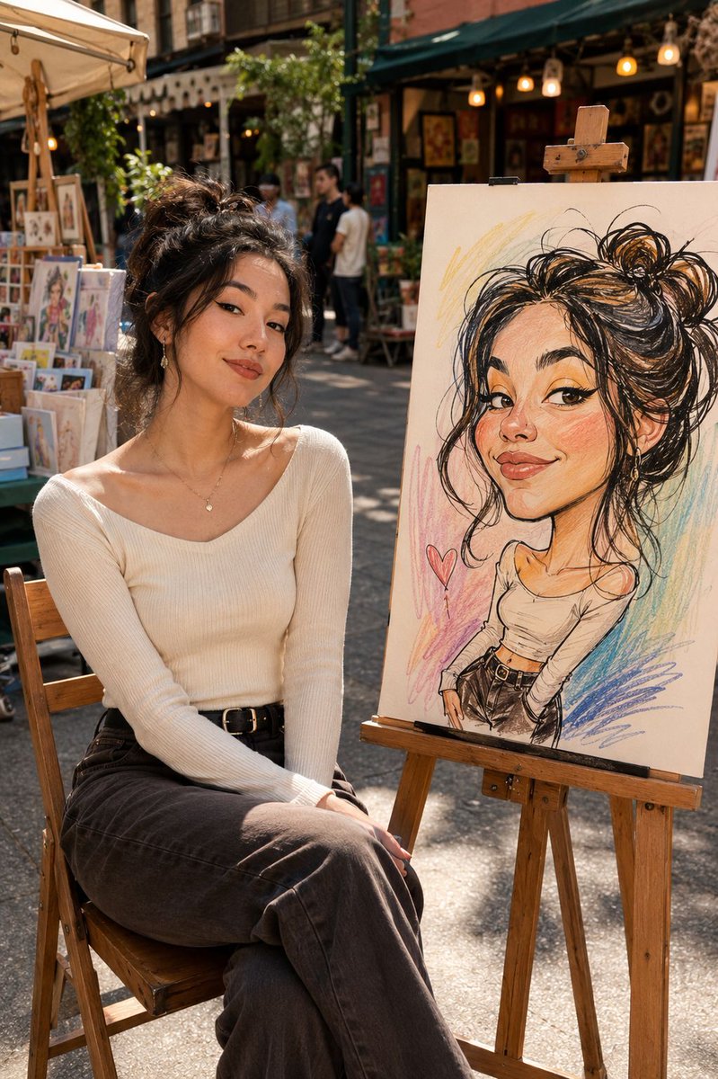 Urban Street Market Caricature Portrait AI image template preview