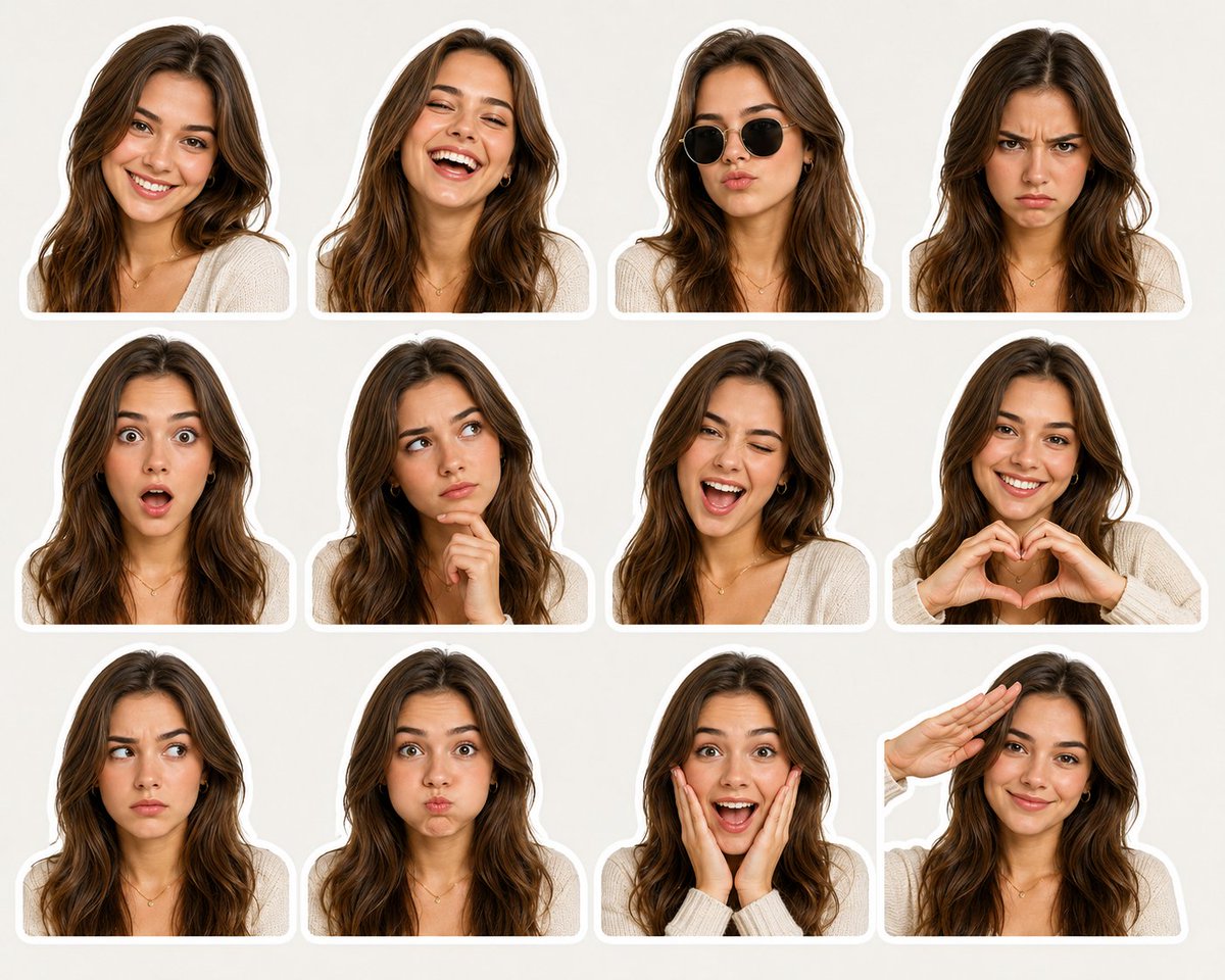 Sticker Pack Facial Expressions Grid AI image template preview