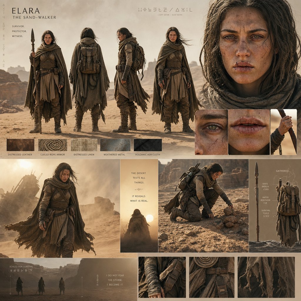 Desert World Cinematic Character Board AI image template preview