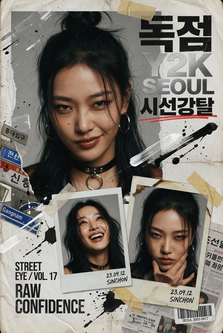 Y2K Korean Street Editorial Collage AI image template preview