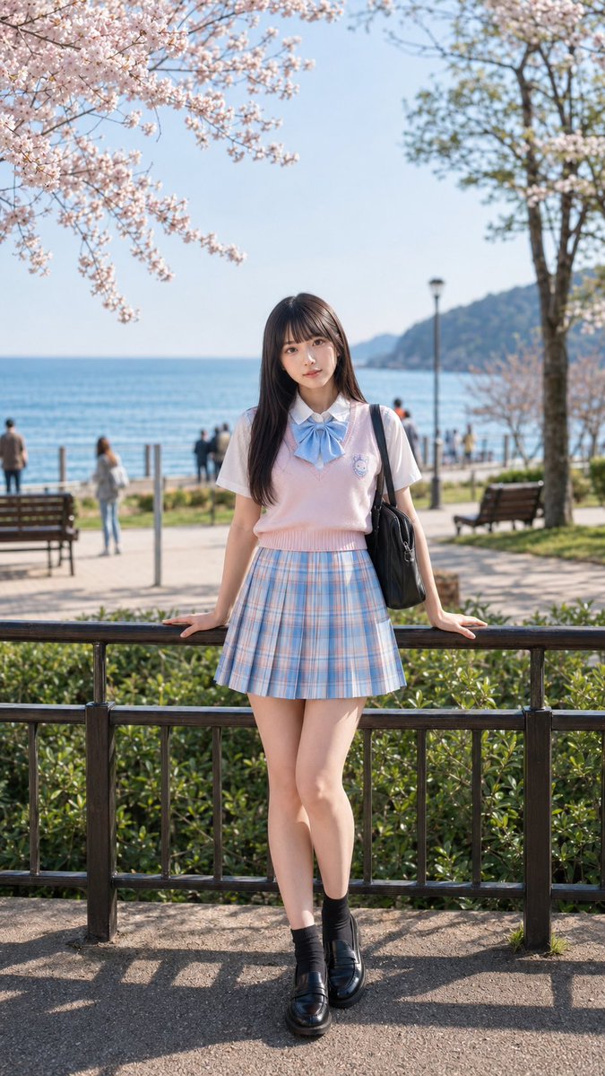 Spring Seaside Cherry Blossom Portrait AI image template preview