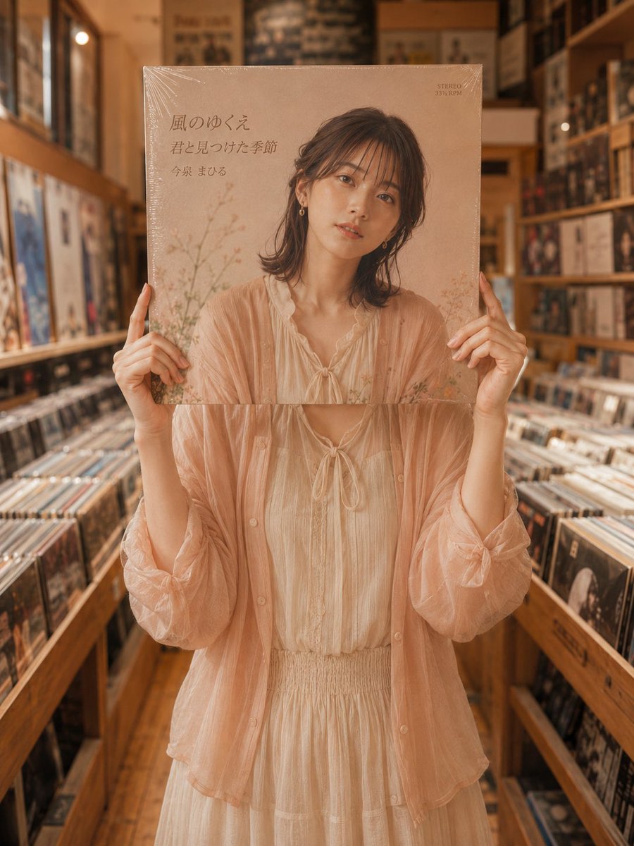 Vinyl Record Store Illusion Portrait AI image template preview