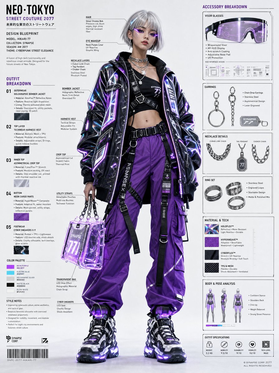 Cyberpunk Fashion Blueprint Sheet AI image template preview