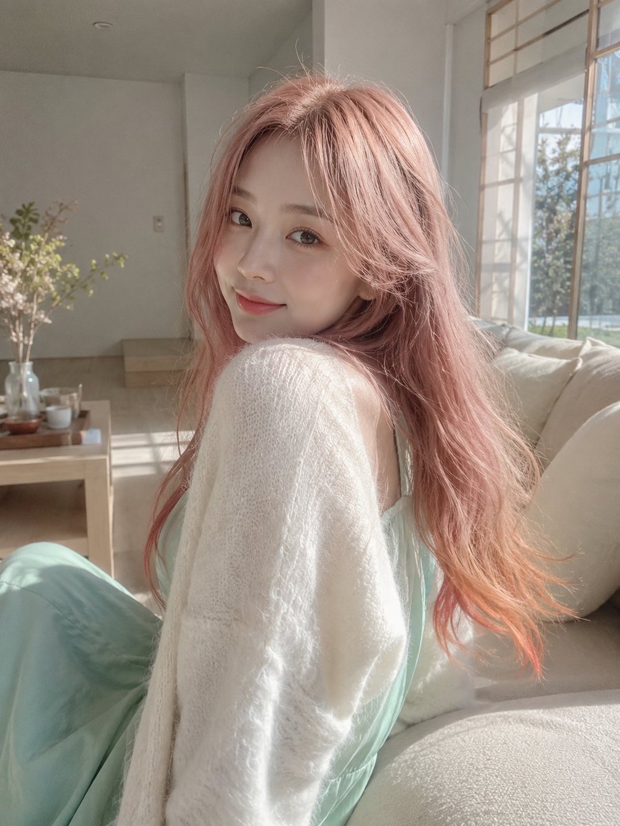 Soft Morning Pink Hair Portrait AI image template preview