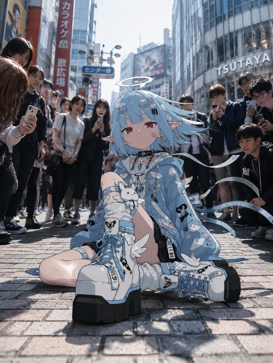 Anime Character in Real Tokyo Street AI image template preview