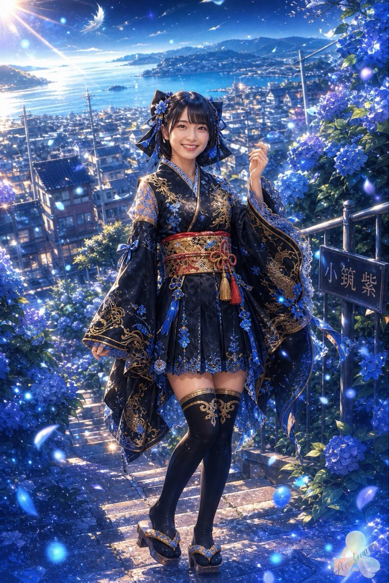 Blue Hydrangea Kimono Fantasy AI image template preview