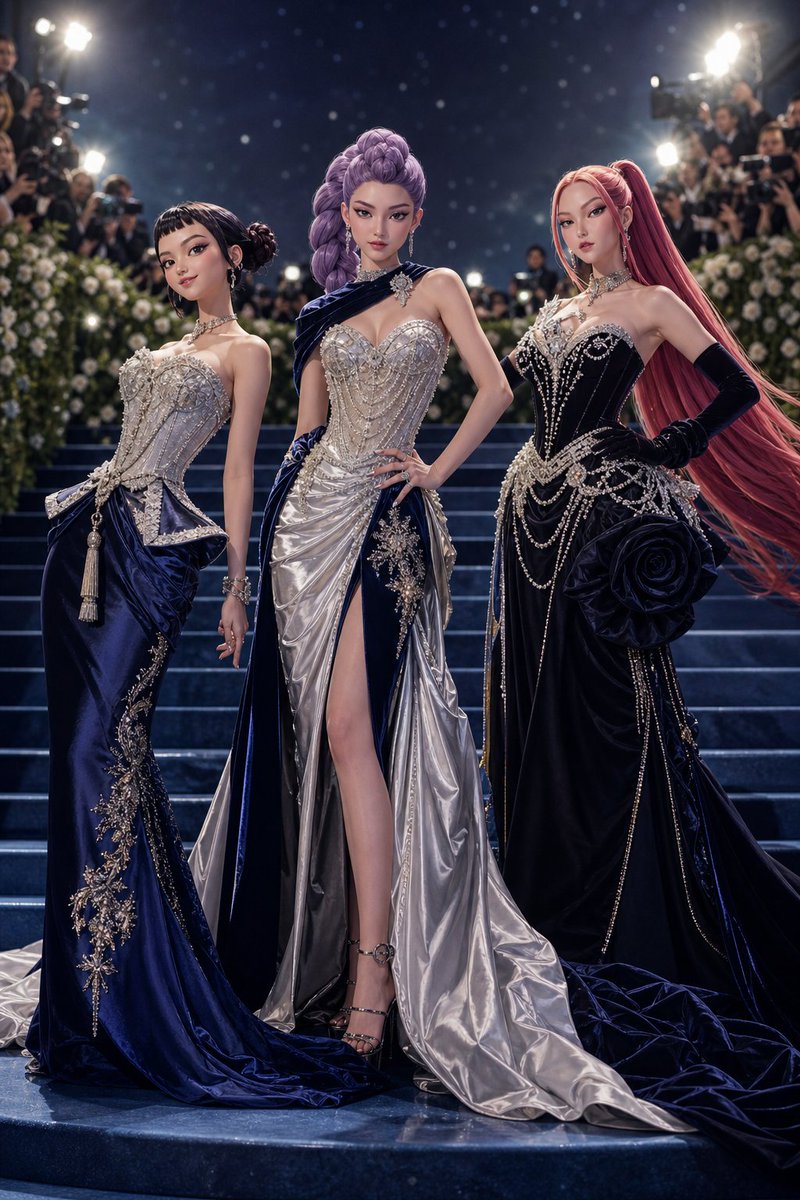 Anime-Inspired Met Gala Trio AI image template preview