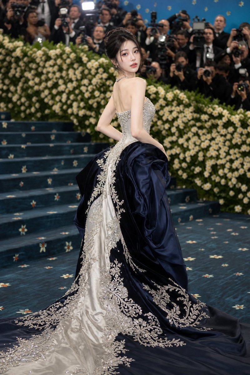 Met Gala Ice Blue Couture Red Carpet AI image template preview