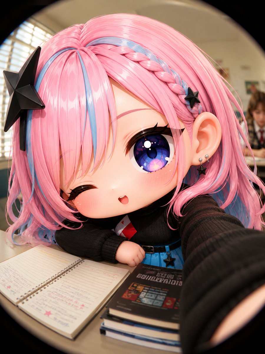 Fisheye Anime Schoolgirl Selfie example 2