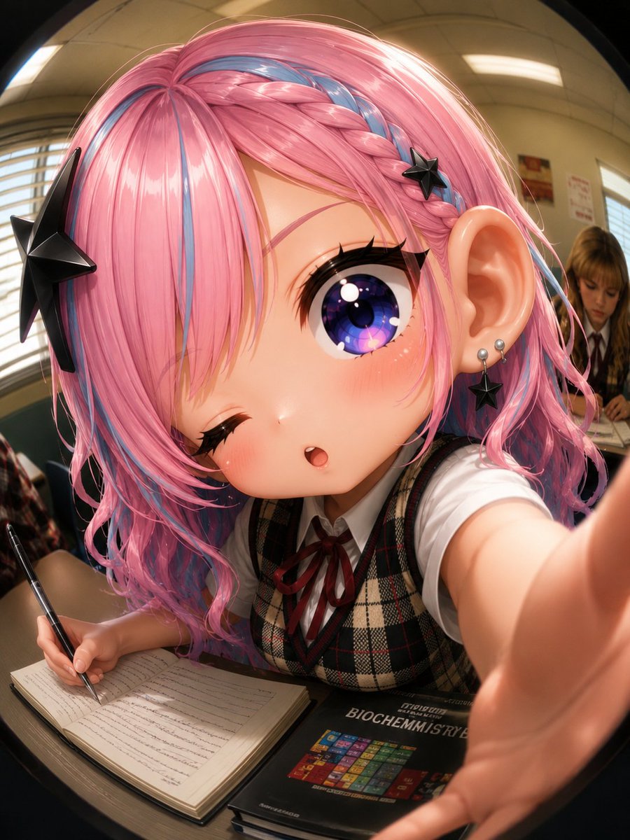 Fisheye Anime Schoolgirl Selfie AI image template preview