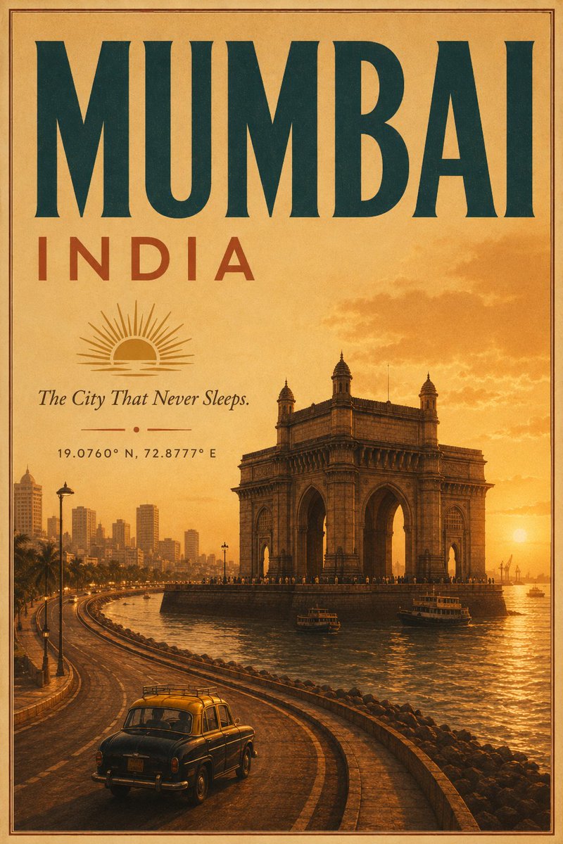 Vintage Mumbai Travel Poster AI image template preview